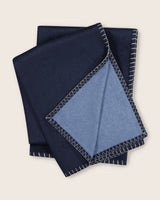 Gotham Whipstitch Dual-Colored Cashmere Throw in navy-denim