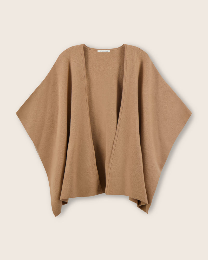 Divina Double Knit Cashmere Cape in camel front