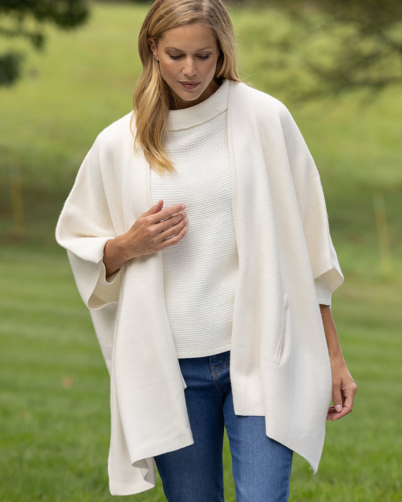 Divina Double Knit Cashmere Cape in ivory front