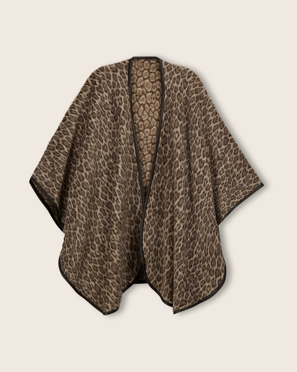 Alpaca Leopard Cape with Napa Leather Trim in Camel Leopard