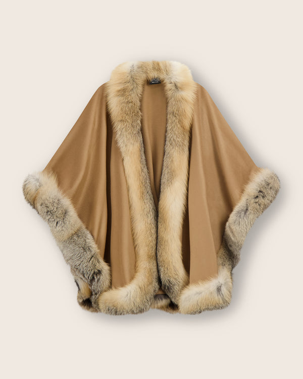 Cervinia fur trimmed cape in golden Island