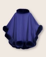 Back of Fur Trimmed Cape in Cobalt