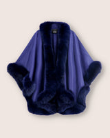 Fur Trimmed Cape in Cobalt