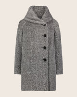 Alpaca Boucle Button Front Cocoon Coat with Foldover Envelope Pillow Collar in black/white