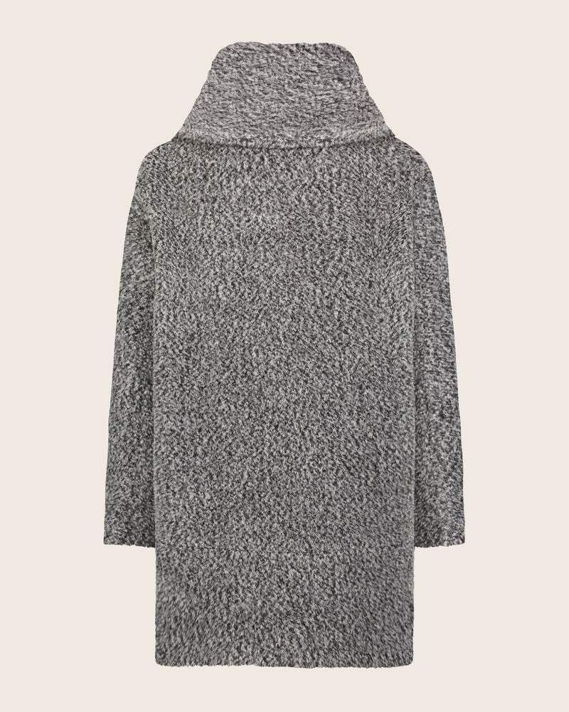 Alpaca Boucle Button Front Cocoon Coat with Foldover Envelope Pillow Collar in black/white back