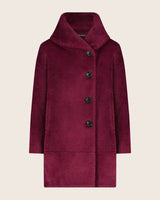 Alpaca Boucle Button Front Cocoon Coat with Foldover Envelope Pillow Collar in red