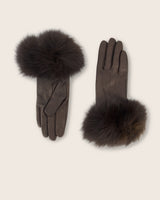 Mano fur trimmed leather glove in brown