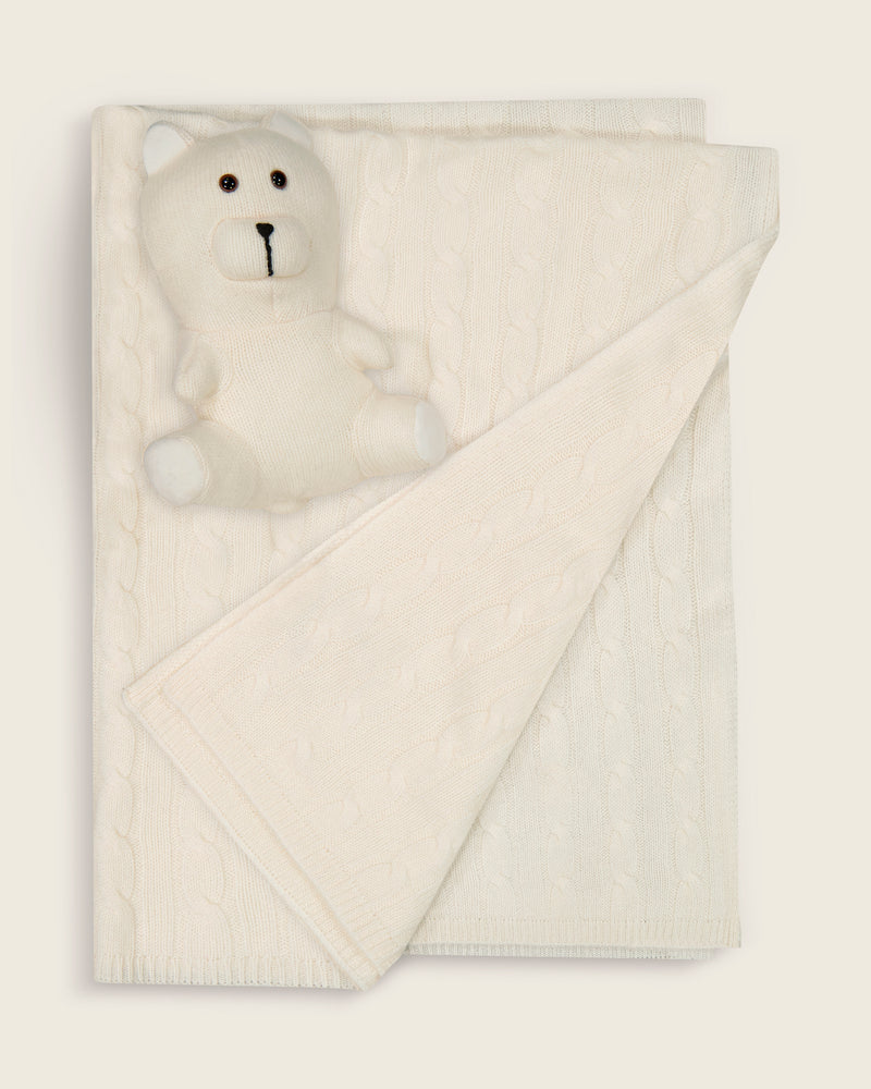 Angel Baby Blanket and Teddy Bear Set in ivory