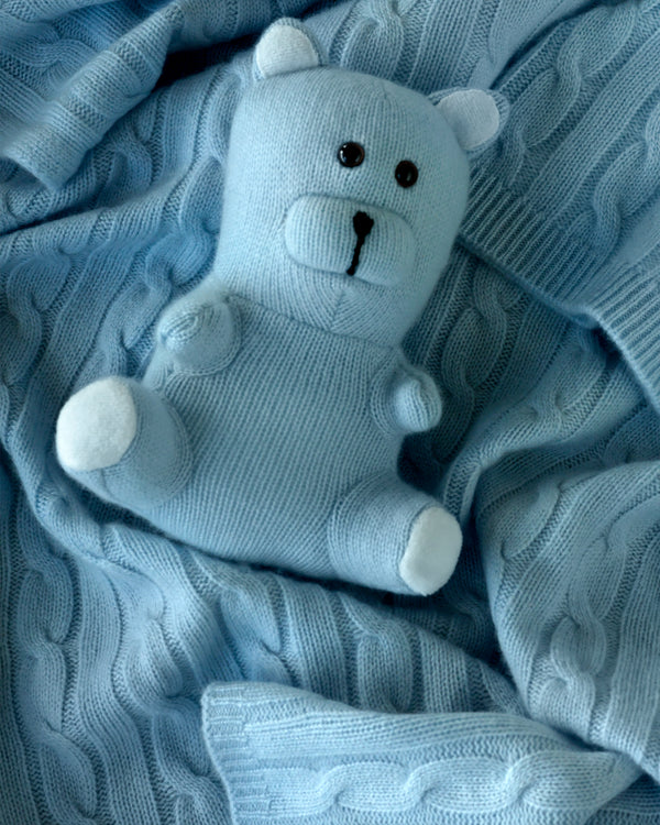 Angel Baby Blanket and Teddy Bear Set in soft blue