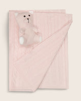 Angel Baby Blanket and Teddy Bear Set in soft pink