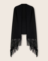 Cashmere Wrap with Leather Fringe in black