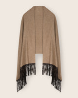 Cashmere Wrap with Leather Fringe in heather taupe