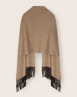 Cashmere Wrap with Leather Fringe in heather taupe back