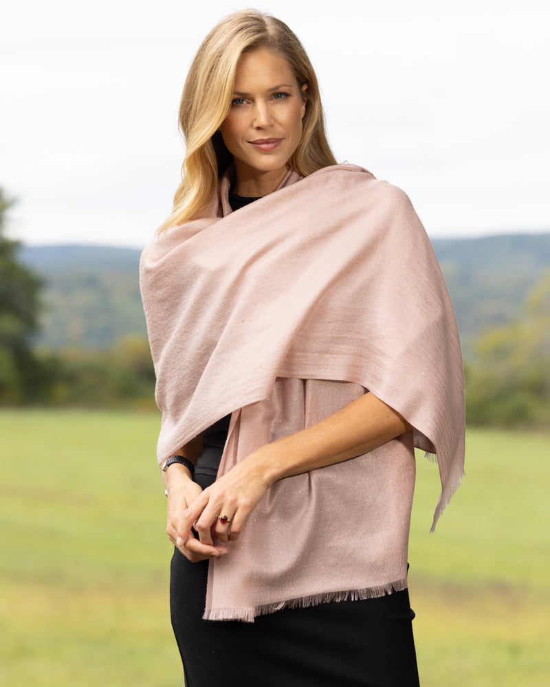 Cashmere Lurex and Sequin Wrap in dusty rose