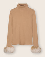 Cashmere Turtleneck with Finnish fur Cuffs in Camel