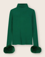 Cashmere Turtleneck with Finnish fur Cuffs in Green