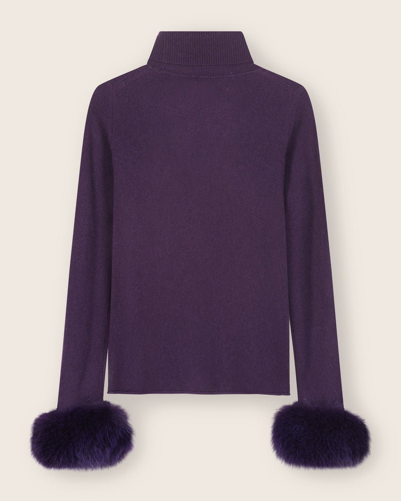 Cashmere Turtleneck with Finnish fur Cuffs in Currant