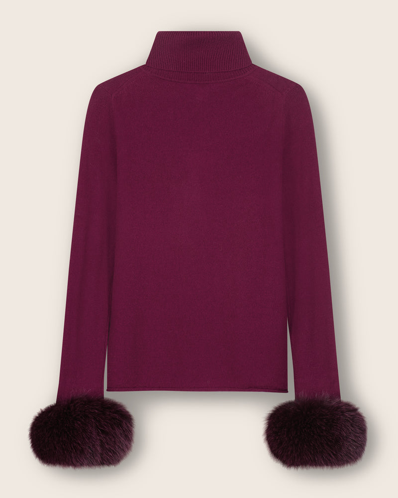 Cashmere Turtleneck with Finnish fur Cuffs in Merlot