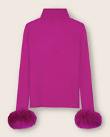 Cashmere Turtleneck with Finnish fur Cuffs in Fuchsia