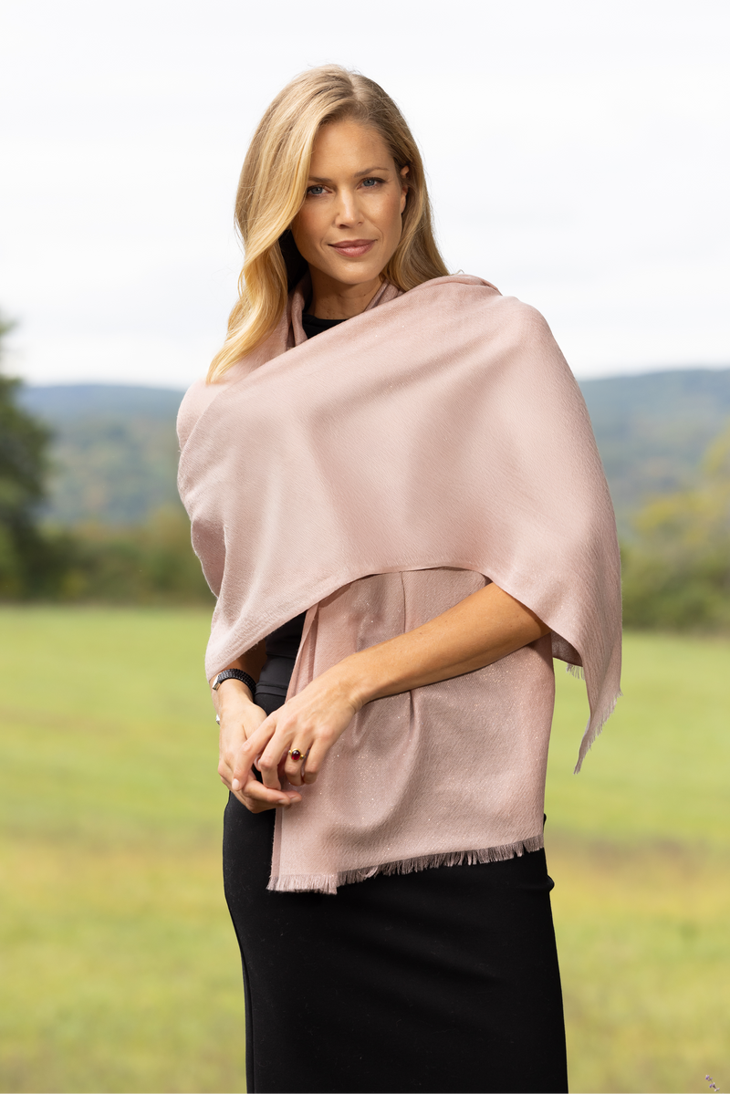 Cashmere Lurex and Sequin Wrap in dusty rose